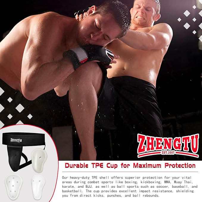 Groin Protector Cup Kickboxing Boxing Muaythai MMA Groin Guard, Jockstrap Karate Training, BJJ Protection, Soccer, Basketball Removable TPE Cup with Silicone Cushioning