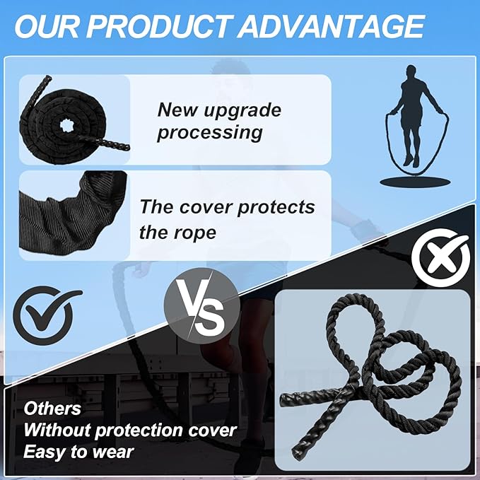 Battle Ropes for Home Gym, Exercise Rope 1.26/1.5inch, 30 40FT Heavy Battle Rope Weighted Battle Rope Training Heavy Rope for Workout Exercise