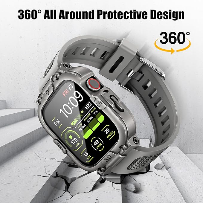 Dsytom Waterproof Case with Band Compatible for Apple Watch Band 46mm 45mm 44mm 42mm(S11/10) 41mm 40mm for Men,Rugged Smartwatch Strap with Built-in Tempered Glass Screen Protector for iWatch Series 11/10/9/8/7/6/5/4/SE