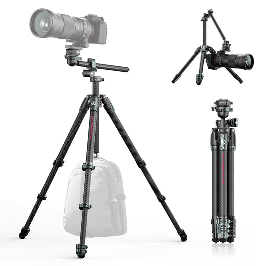 ULANZI JJ05 GlideGo Carbon Fiber Photo Tripod, Dual 360° Pan Head, 72.4 inch Max Height, 11 lb Load, UKA Quick Release, Professional Portable Lightweight Travel Tripod with Bag