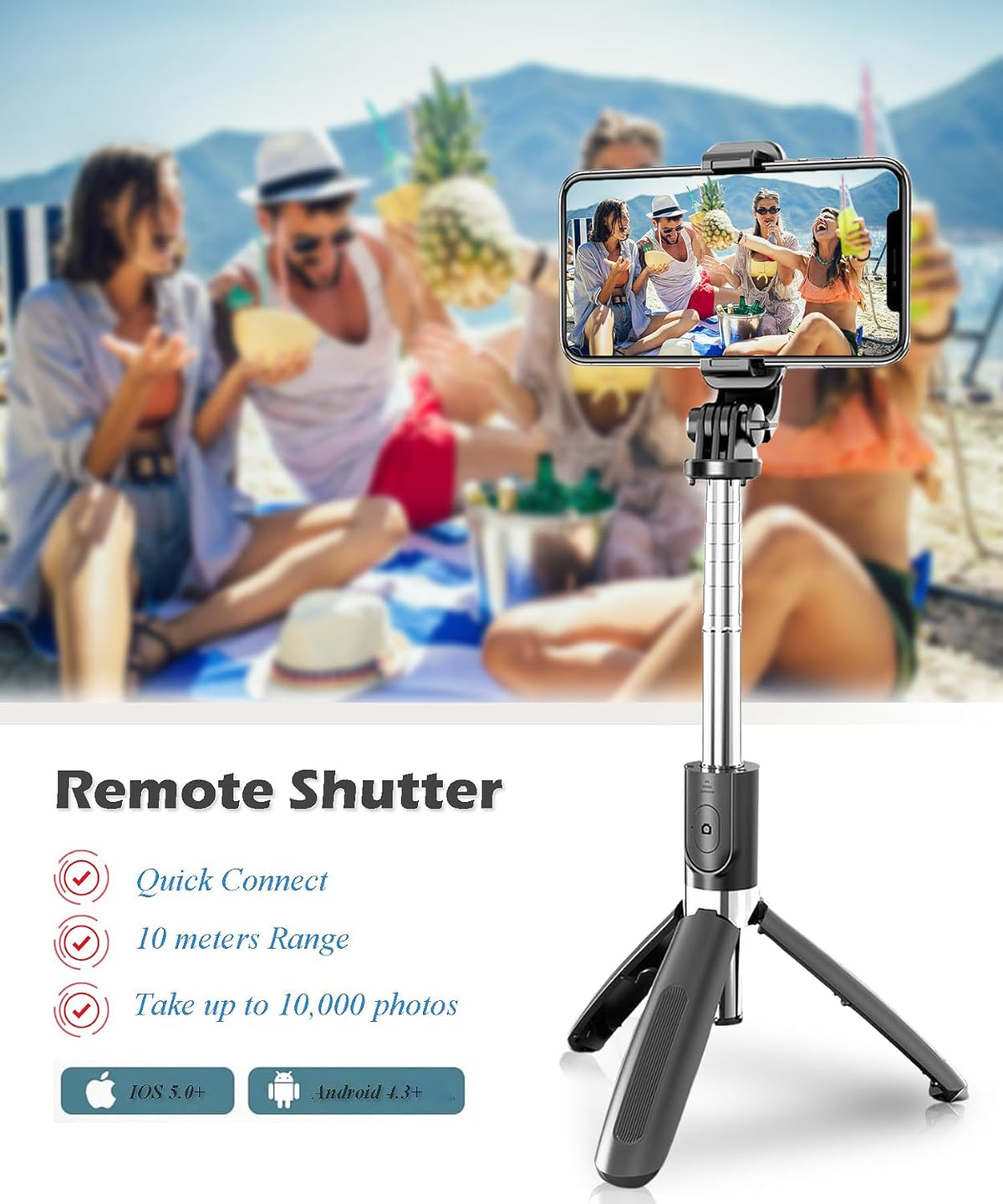 BGJOY Selfie Stick Tripod Extendable Phone Tripod Stand with Wireless Remote Portable Lightweight Video Recording