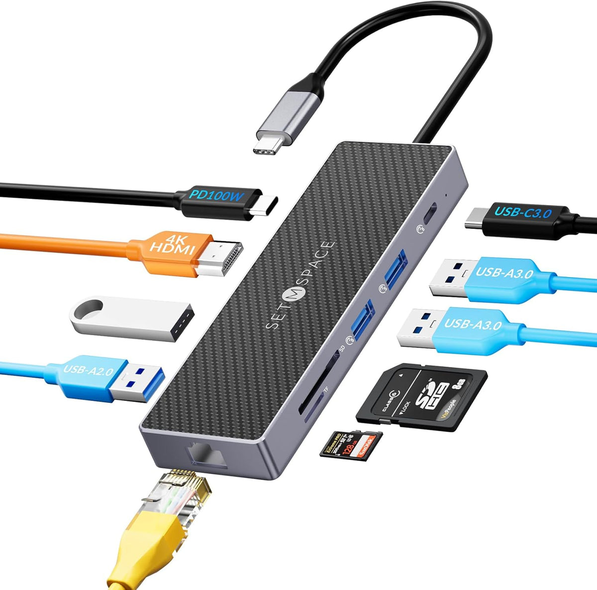 SETMSPACE 10 1 1000M, 100W, 3.0, 4 7.87in USB C Docking Station, Laptop Docking Station in with Ethernet USB C Hub
