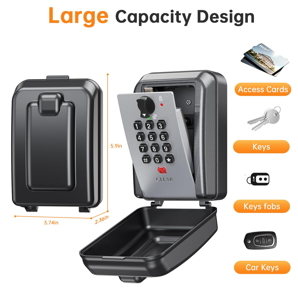 Key Lock Box,Customizable 12-Digit Combination,LockBox for Keys with Resttable Code,Large Capacity & Weatherproof Outside,hide a key Outdoor,Spare Key Wall Safe Storage for Home,Office,Garage