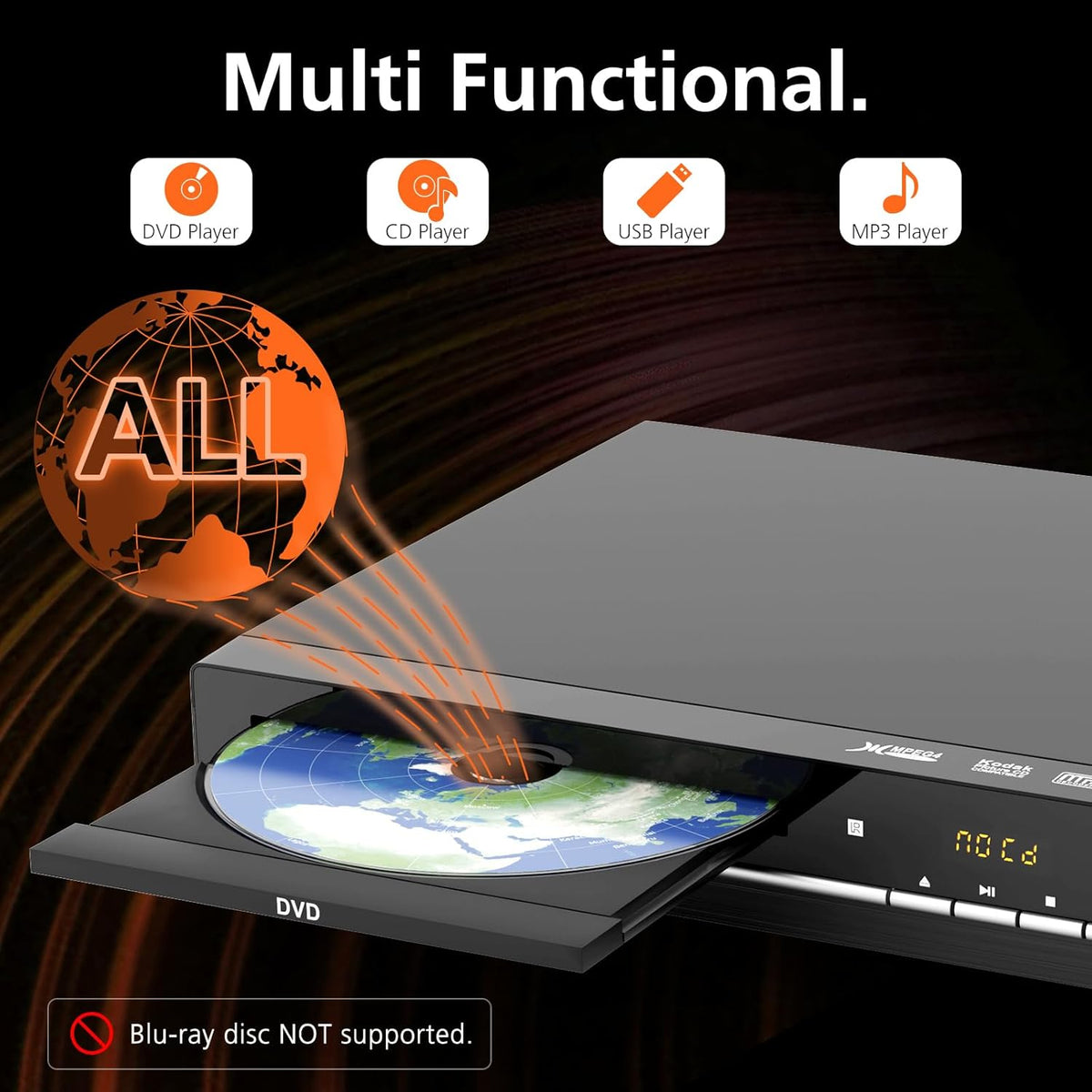 Wxjwyt 1080p Region Free DVD Player with HDMI Upscaling, Compact Multi-Format CD/DVD/USB Player for Smart TV, Plays All