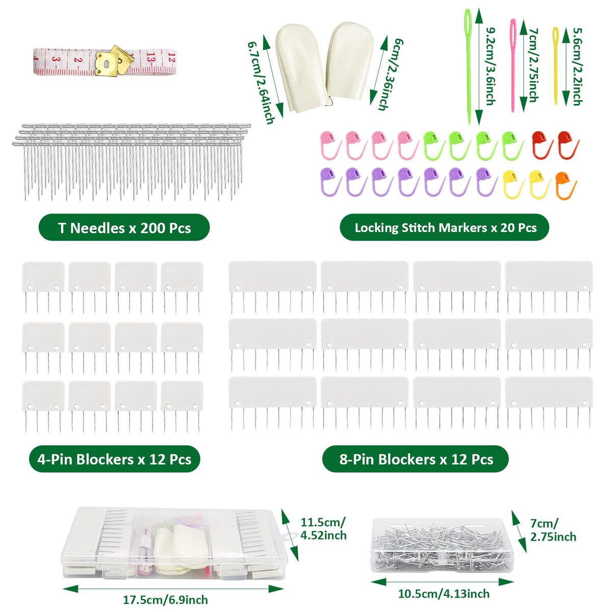 9 Pcs Blocking Mats for Knitting, Extra Thick Blocking Boards with Grids, with 200 T-Pins and 24PCS Knitting Blockers, for Needlepoint or Crochet