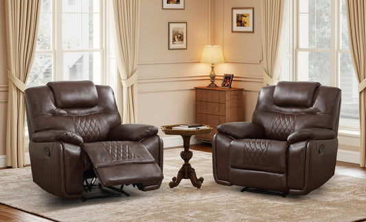 ANJ Genuine Recliner Chair Set of 2, Manual Reclining Chair with Ergonomic Design, Oversized Single Sofa Recliner with Soft Armrest and Flexible Footrest for Living Room,（Red Brown）