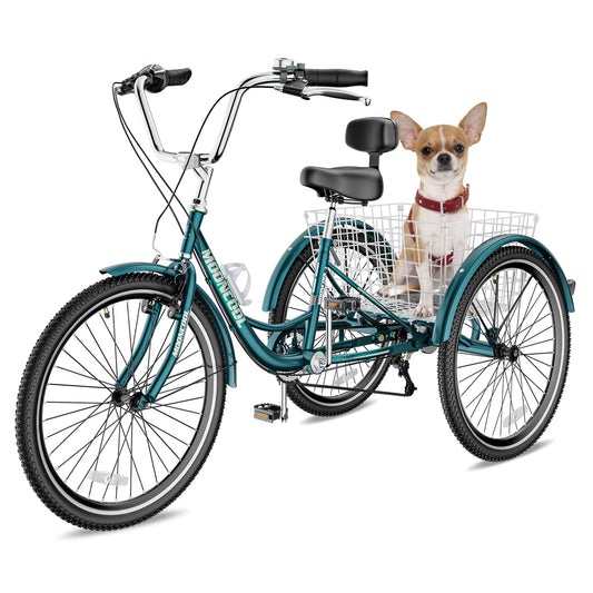 NAIZEA Adult Tricycle, 7 Speed Three Wheel Cruiser Bike, 20/24/26 inch Adult Trikes 3 Wheel Bikes with Large Basket for Seniors, Adults, Women, Men, Multiple Colors