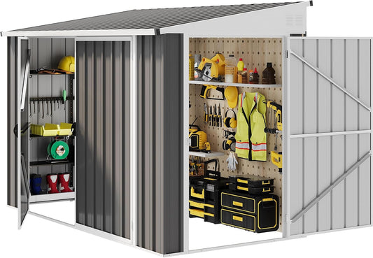 DWVO 7x4 FT Outdoor Weatherproof Storage Shed, Secure Metal Bike Shed w/Lockable Entry, Garden Storage Solution for Lawn Equipment, Tools, Waste Bin, Dark Gray
