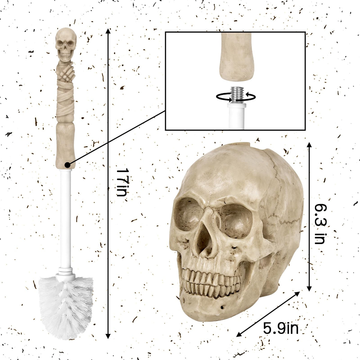 Toilet Brush and Holder Set for Bathroom,Skullduggery Skeleton Gothic Bathroom Decor Toilet Bowl Brush Set,Space Saving for Storage, Drip-Proof, Easy to Assemble, Deep Cleaning