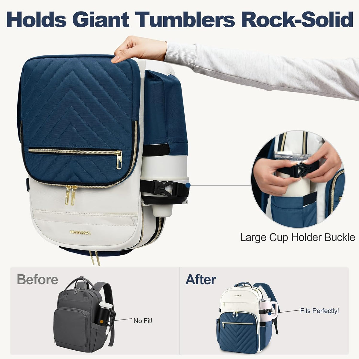 Backpack Pocket,17.3 inch Backpack,Waterproof Backpack VANKEAN Laptop for Women with Giant Tumbler Holder School