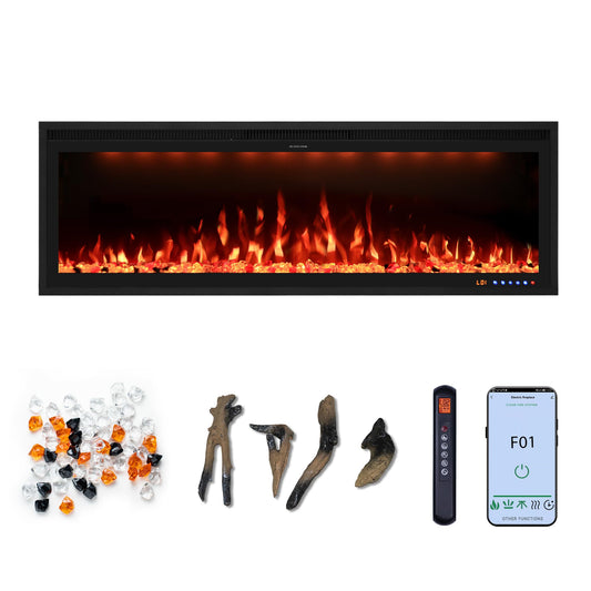 Valuxhome 50 inch Ultra-Thin Electric Fireplace Inserts, Built-in and Wall Mounting, Ultra-Narrow Frame and Lager Screen Vision with 13 Flame x 13 Ember Bed x 3 Top Light Colors, High/Low Temperature
