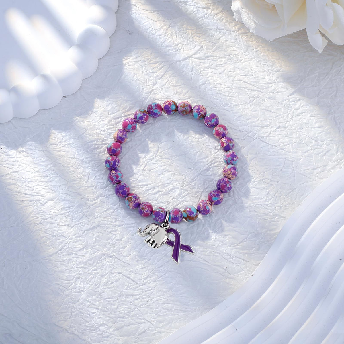 ARHTF Elephant Alzheimers Awareness Bracelet Purple Ribbon Awareness Alzheimers Bracelet Support Alzheimers Family Gifts For Dementia Support (pinkblue)