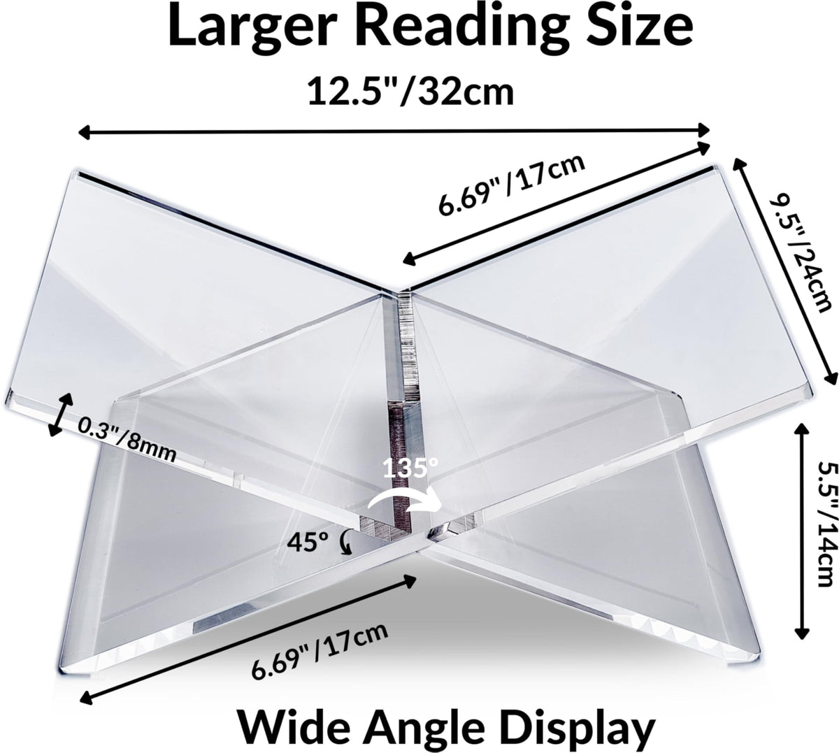 Honygebia Clear Acrylic Book Stands - Cross Frame Acrylic Book Holder, Open Bookstand for Display and Reading, Suitable for Art, Bible, Cookbook, Easel, Magazine, Textbooks 12.5" x 9.5" x 5.5"