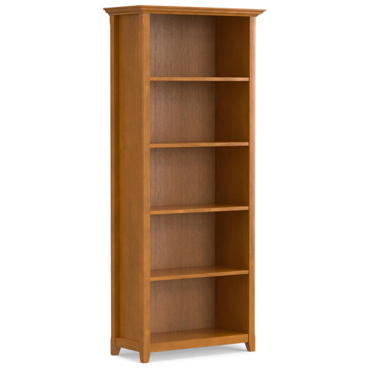 SIMPLIHOME Amherst Bookcase - 70 inch Tall 5-Shelf Solid Wood Bookshelf in Light Golden Brown, Transitional Storage for Living Room, Study Room or Office with Adjustable Shelves and Tapered Legs