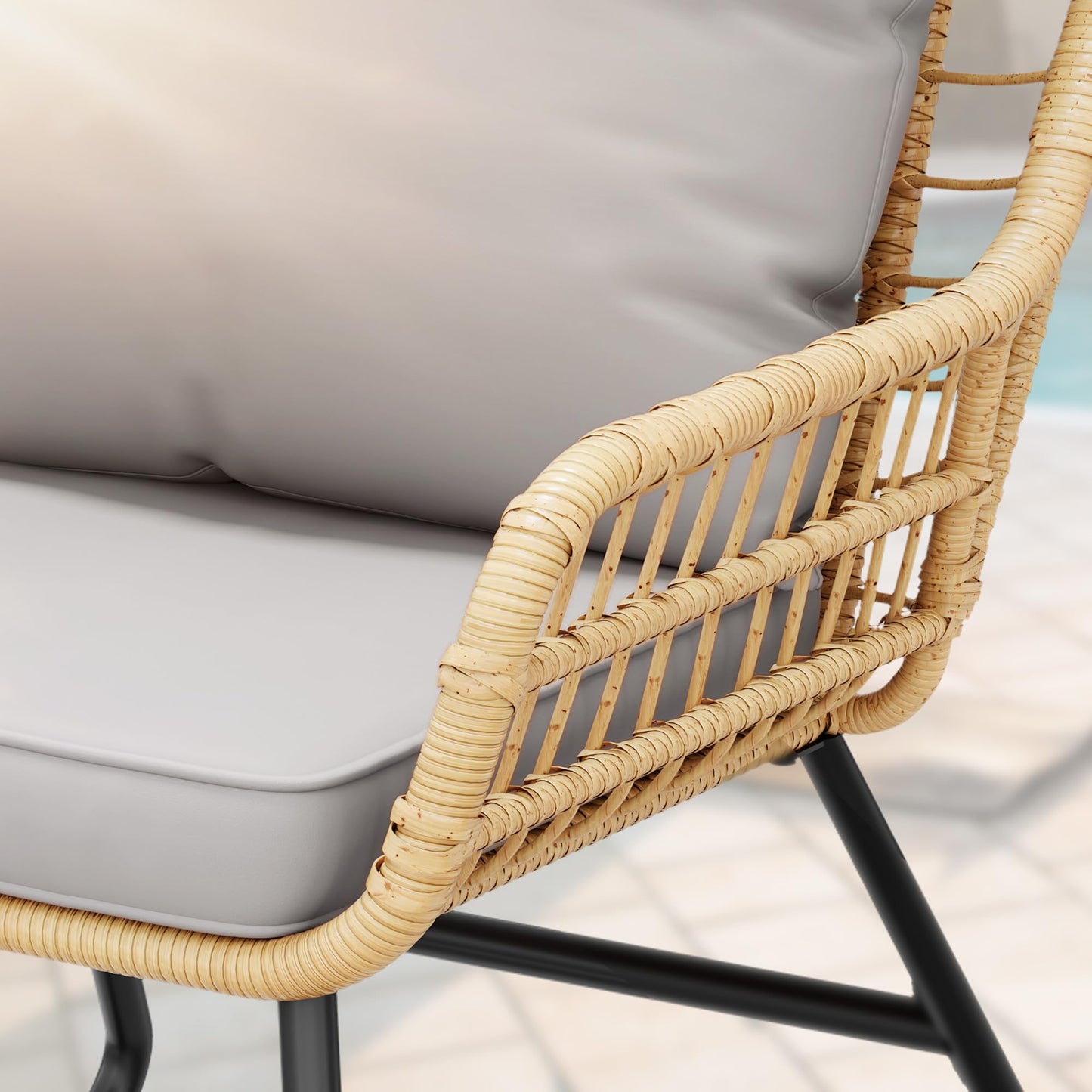 YITAHOME 4 Piece Patio Furniture Set, Outdoor Wicker Furniture Set with Removable Cushion, Rattan Patio Loveseat Set for Garden, Backyard, and Deck,Armchairs, Glass Side Table, Light Gray & Beige