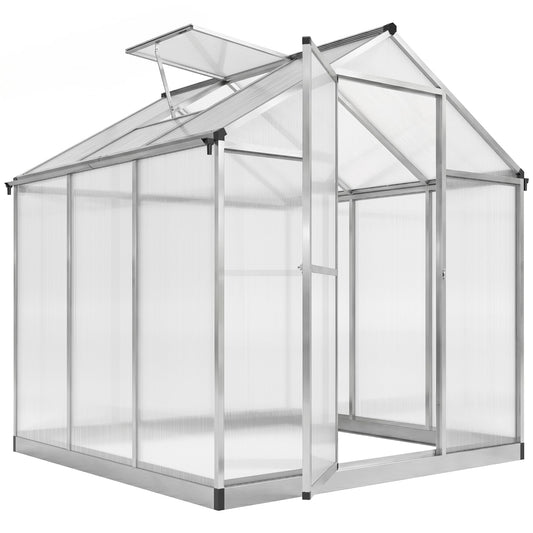 Outsunny 8' x 6' Greenhouse for Outdoors, Polycarbonate Greenhouse with Rain Gutter and Roof Vent, Aluminum Walk-in Green Houses for Outside Patio Backyard Garden