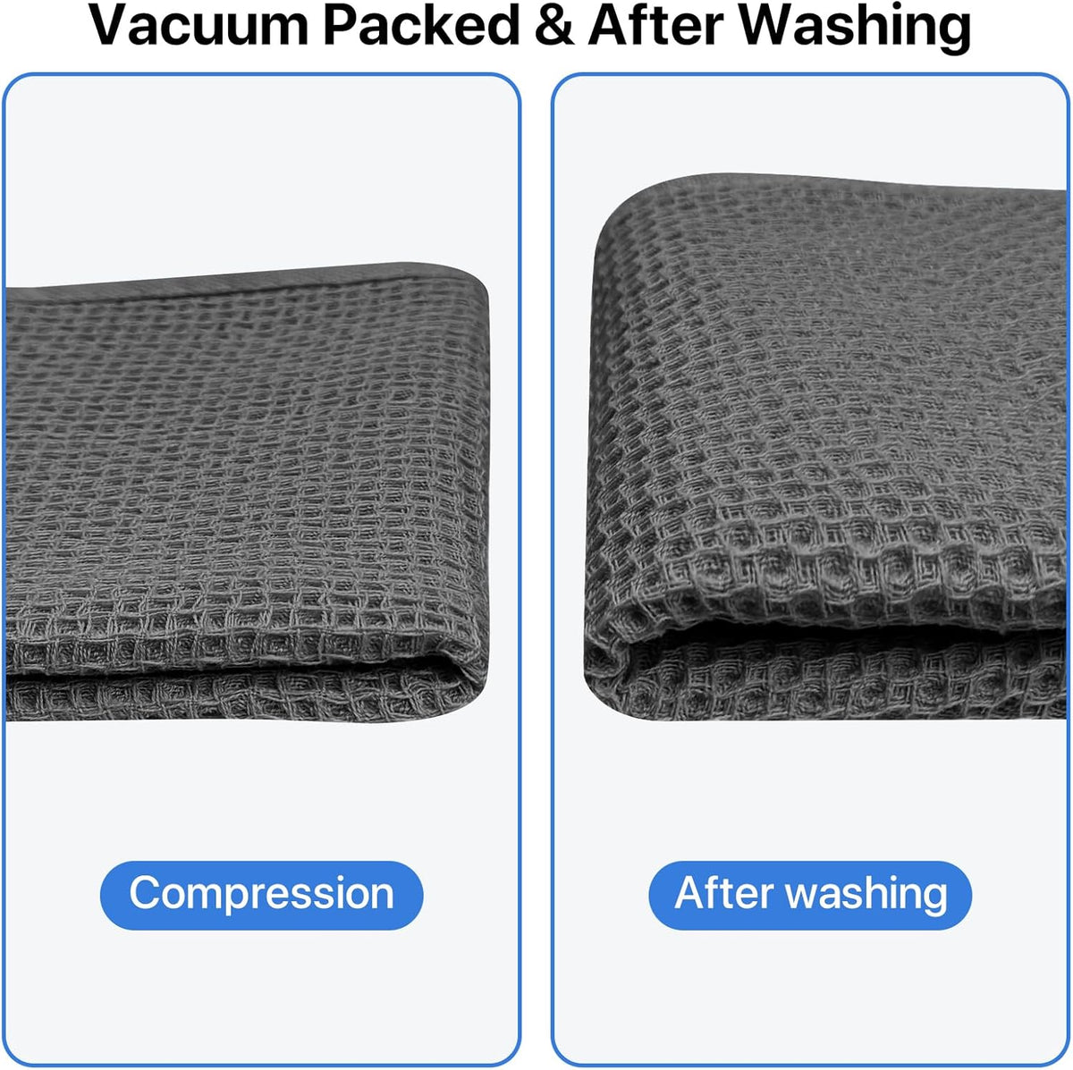 Skiennix 100% Cotton Waffle Weave Kitchen Towels - Ultra Soft & Absorbent, 8 Pack, Dark Grey, 12x12 Inches