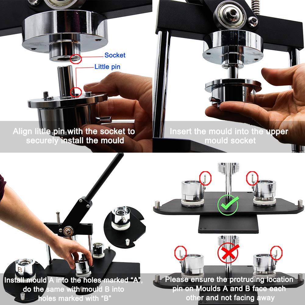 ChiButtons Pro 25mm (1") Metric Button Maker Machine B400 Kit | All-Metal Craft Press with 500 Sets Components, Handling Cutter & Moulds | Tiny Buttons, Mini Badges, Custom Pins (Pink)