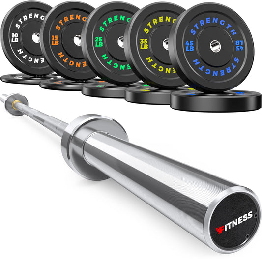 Rendpas 2-Inch Olympic Bumper Plates, 100% Virgin Rubber Low Bounce Barbell Weight for Home Gym Strength Training, 10lb-45lb Black with Color-Coded
