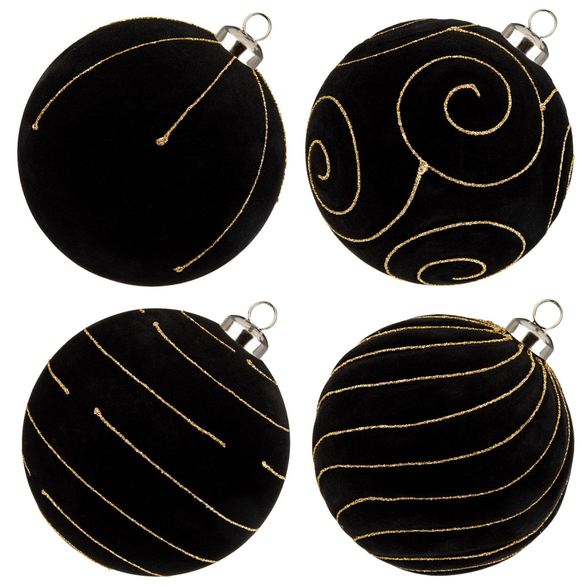 Velvet Christmas Ornaments Large Christmas Balls Ornament 4.7" Black Velvet Ornaments for Christmas Tree Balls Xmas Wedding Holiday Halloween Party Big Flocked Decorative Hanging Ornament 4 Pcs