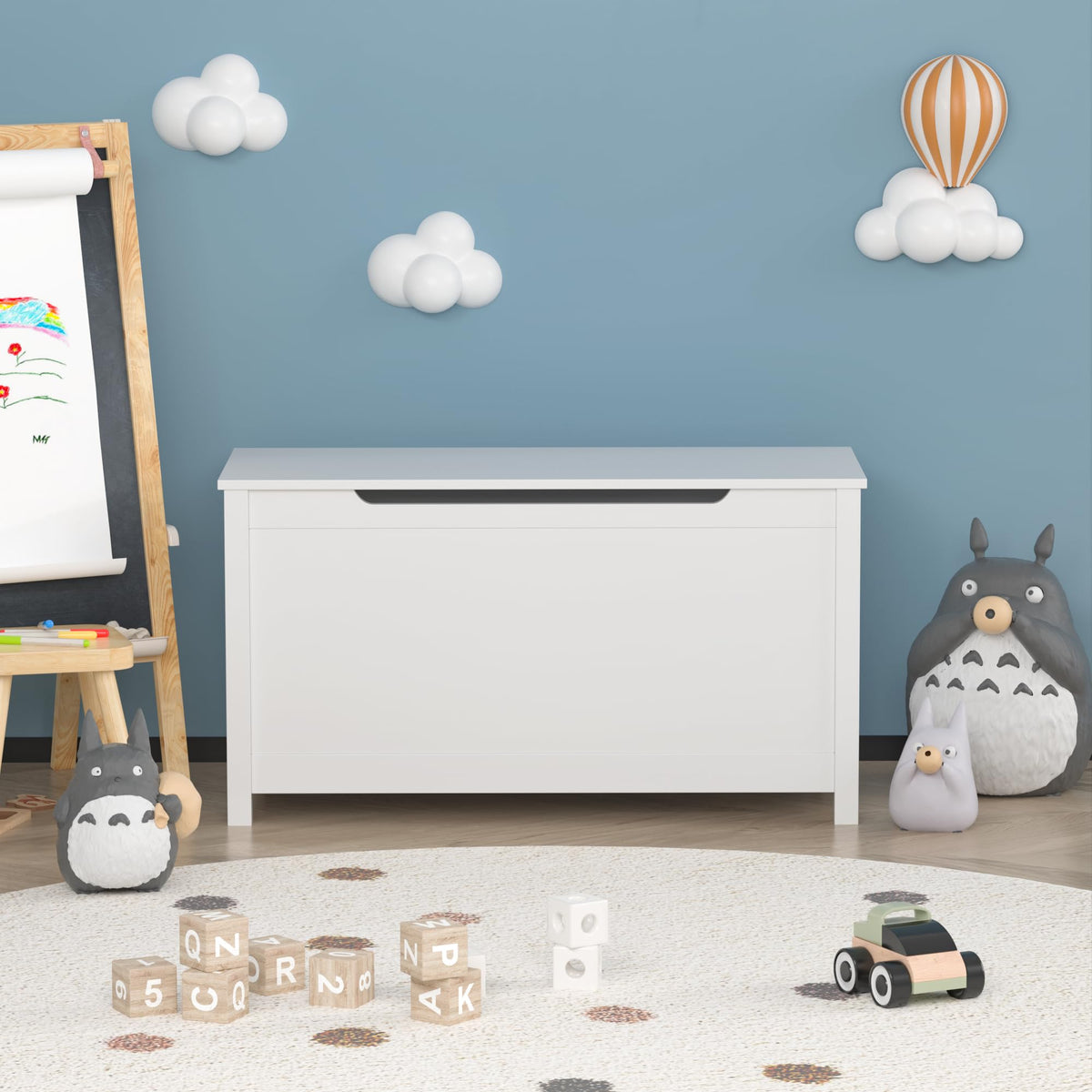AOPNOMU Toy Box Storage Chest for Children, Kids Wooden Storage Organizer with Safety Hinged Lid Entryway Storage Bench Supports 210 lb Large Toys Storage Bin for Ages 3+, White