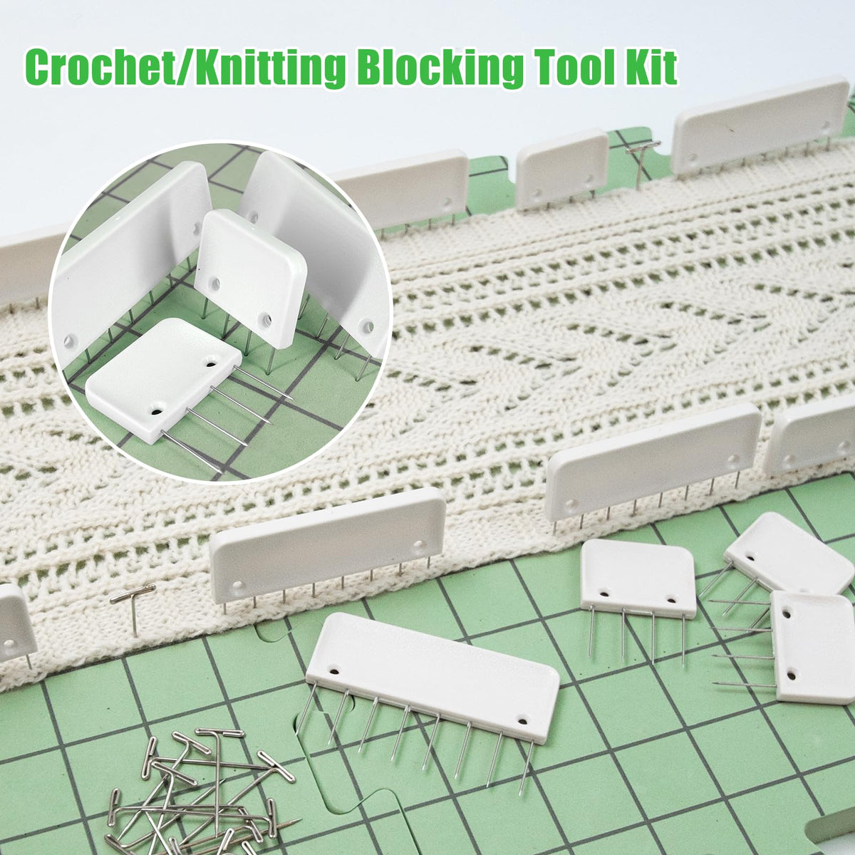 9 PCS Knitting Mats, 0.75in Thick Blocking Board for Crocheting, 12 in Standard Mats for Wet and Steam Blocking (Green)