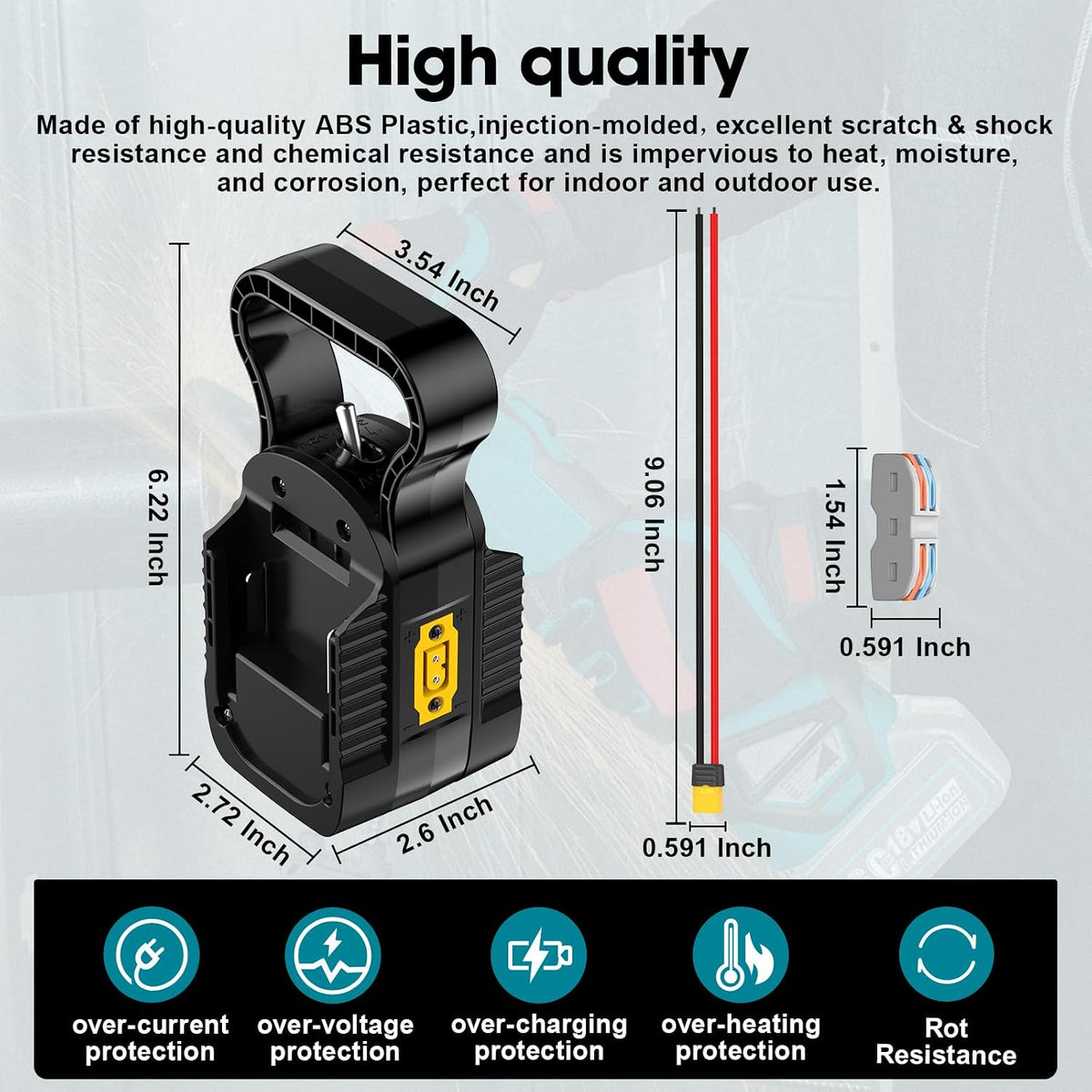 YNDZ 2 1 2Packs 18V Terminals,14AWG in Power Wheel Battery Adapter,for for Makita Battery Dual Voltage Output
