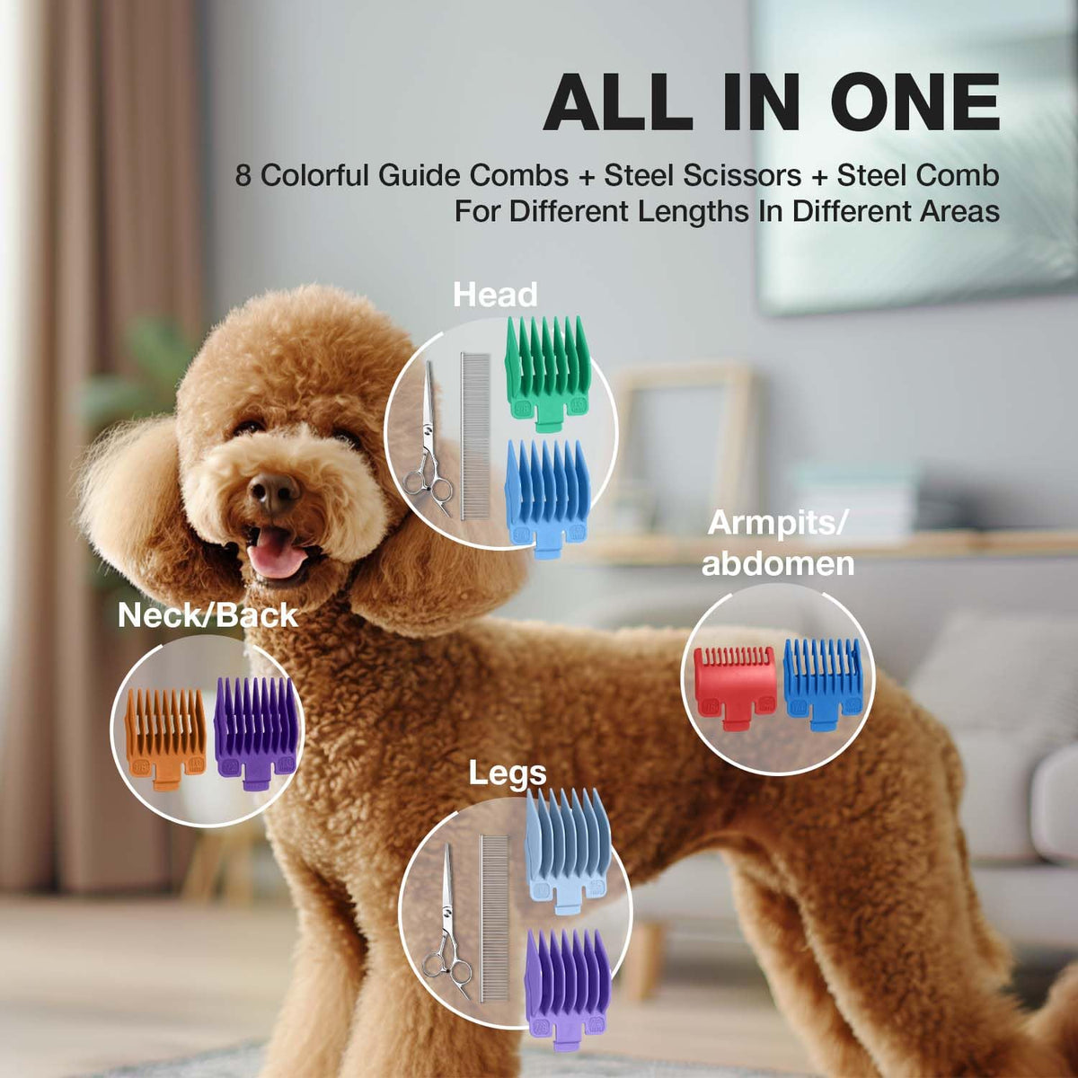 FuzzyFix Dog Clippers for Grooming for Thick Heavy Coats, Professional Low Noise Dog Grooming Clippers Supplies Kit Rechargeable Stainless Steel Hair Trimmer with Ceramic Blade for Dogs Cats Pet