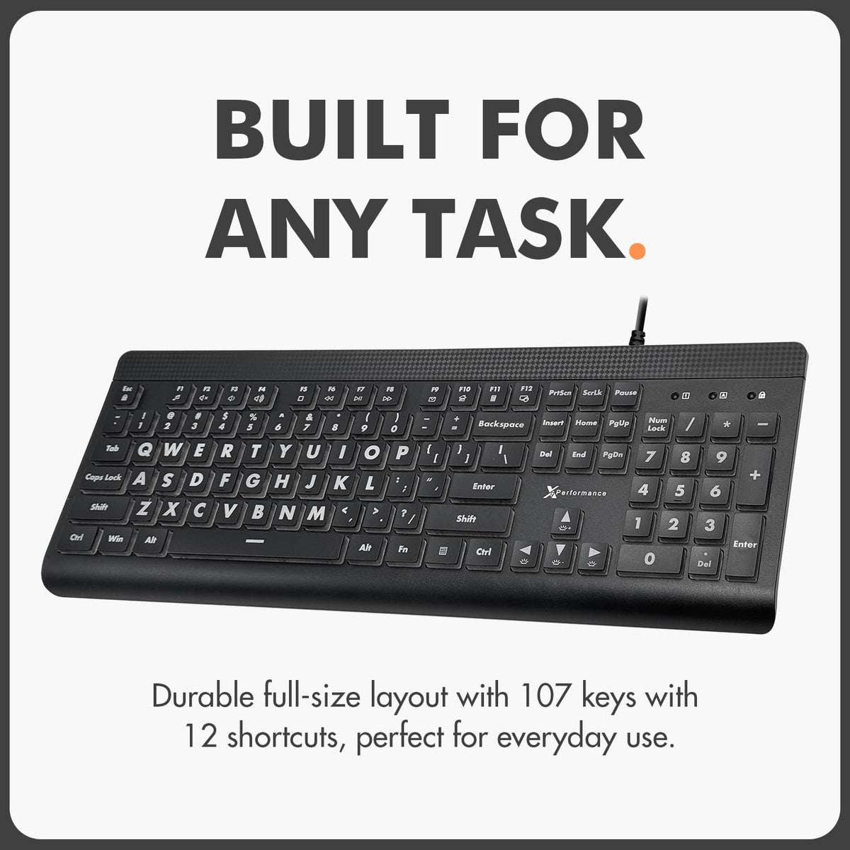 X9 Performance X9 7-Colors Large Print Backlit Computer Keyboard - Easy to See Big Letters - Lighted USB Wired Keyboard