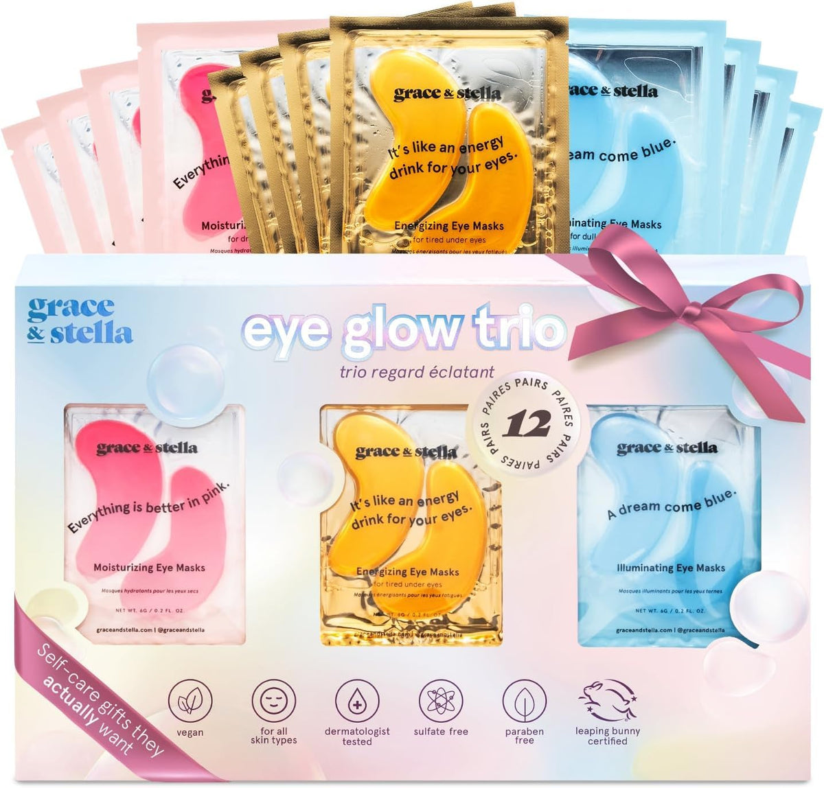 grace & stella Under Eye Patches (12 pairs) Eye Masks for Puffy Eyes and Dark Circles - Graduation Gifts for Teens, Birthdays, Bachelorette Party Favors, Self Care Gifts for Women - Vegan Cruelty-Free