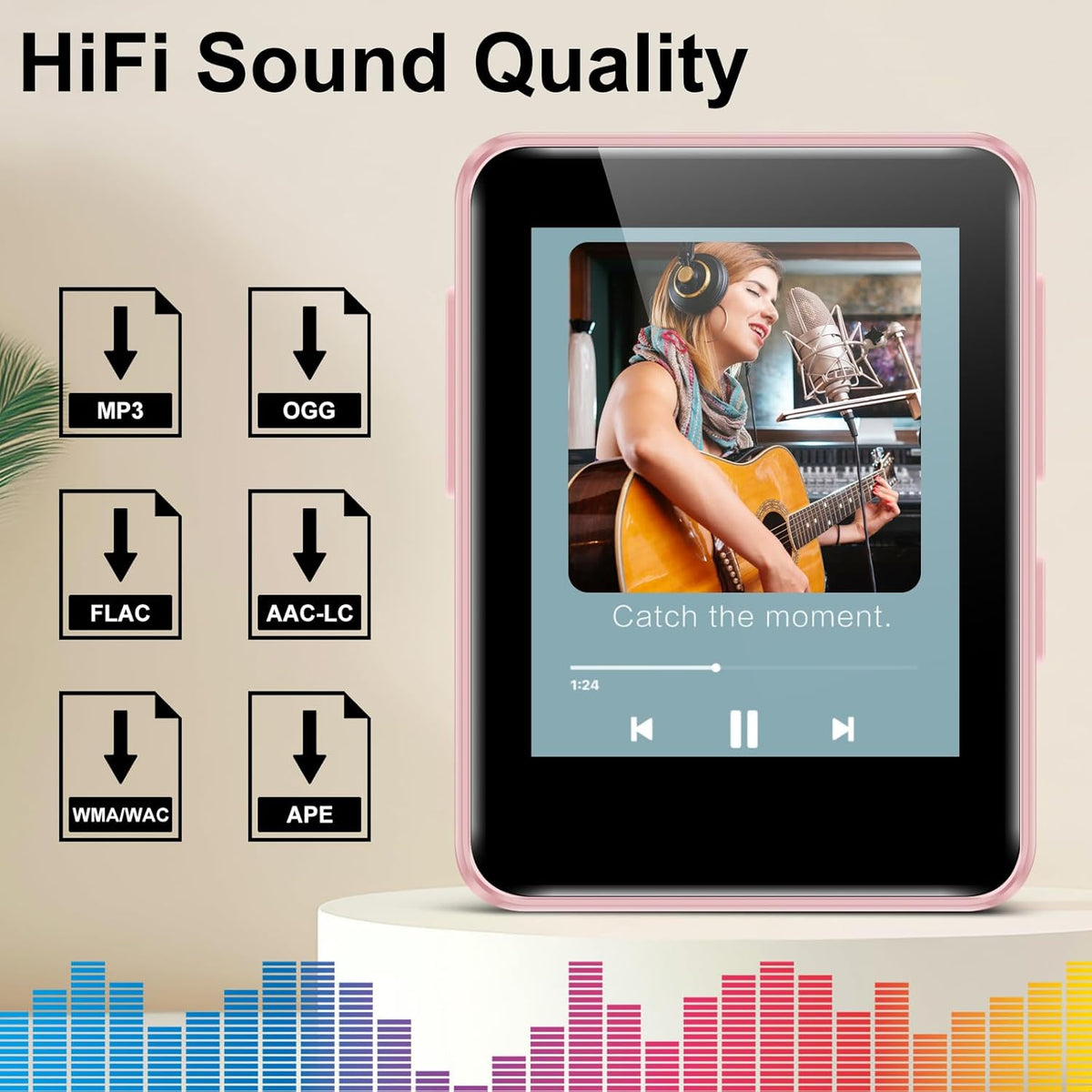 woolynew 1.8 inch 64GB MP3 512GB HiFi Portable Music Player, Equipped with Bluetooth Sport Player, FM Radio, Recording