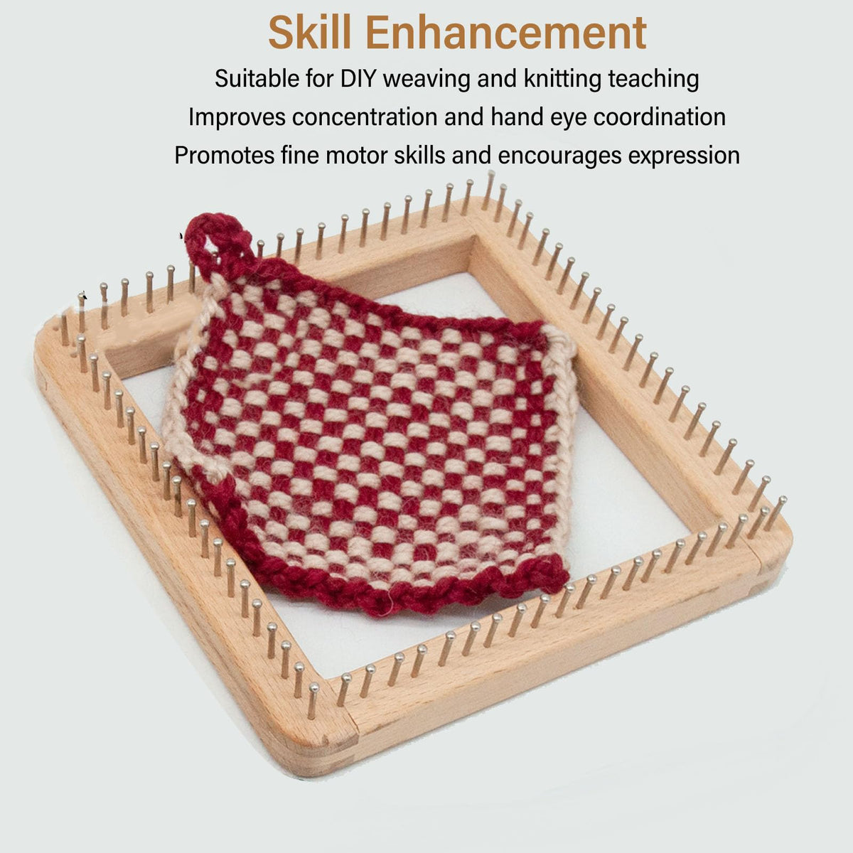 Wooden Knitting Looms for Blankets Square, DIY Hand Crafted Chunky Yarn Looms Board for Hat Scarf Socks Sweater Beech Wood & Stainless Steel (30 * 30cm)