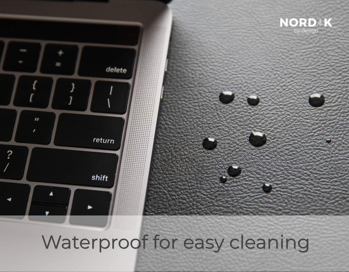 Nordik Leather Desk Mat Cable Organizer - Pebble Black 35 X 17 inch - Premium Mouse Mat - Felt Vegan Leather Desk Pad Protector - Desk Blotter Matt Keyboard - Large Desk Matt for Desktop Computer