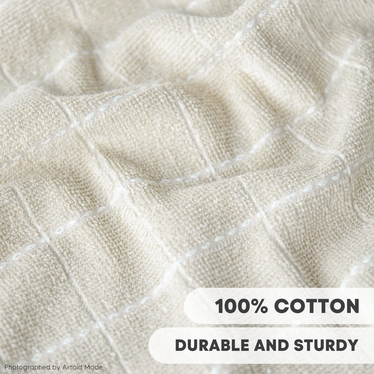 Artoid Mode Checkered Designed Cotton Beige Caramel Green Terry Kitchen Dish Cloths, 12x12 Inch Soft Absorbent Quick Drying Kitchen Rags Set of 6