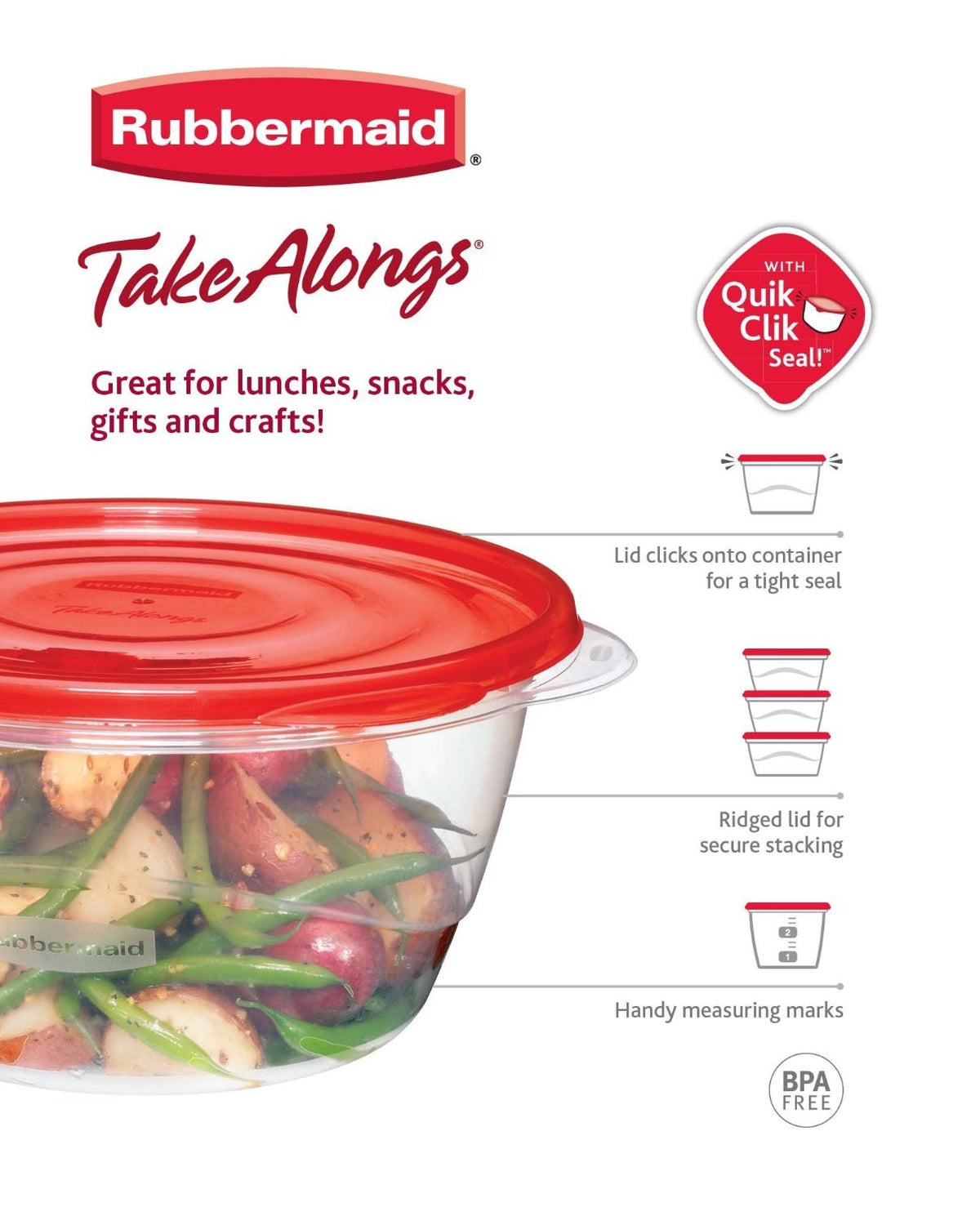 Rubbermaid TakeAlongs Sandwich Food Storage Containers, 2.9 Cup, Tint Chili, 4 Count