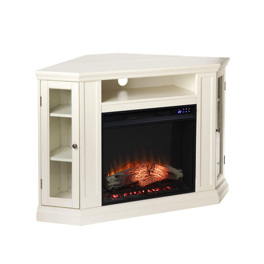 SEI Furniture Claremont Corner Convertible Electric Fireplace with Storage, New Ivory