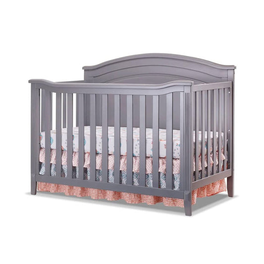 Sorelle Furniture Berkley Round Top Crib, Classic 4-in-1 Convertible Crib, Made of Wood, Non-Toxic Finish, Wooden Baby Bed, Toddler Bed, Child’s Daybed and Full-Size Bed, Nursery Furniture-Gray