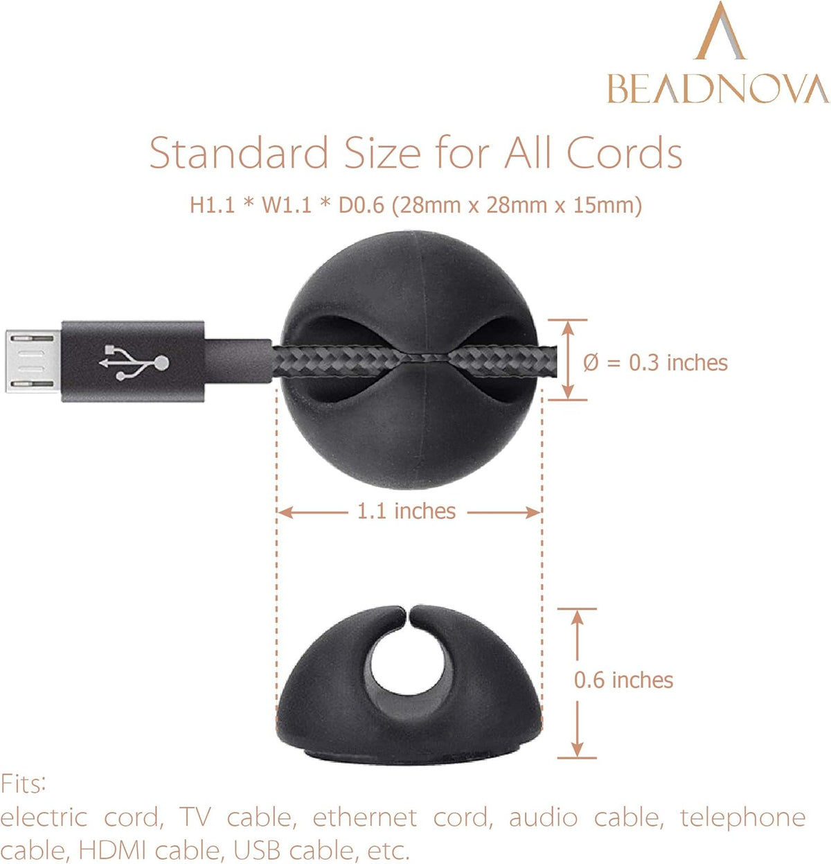BEADNOVA 1 8 Cable Clips Cord Organizer Cable Management Wire Cord Holder Slots Adhesive Wire Holder for Car Charging