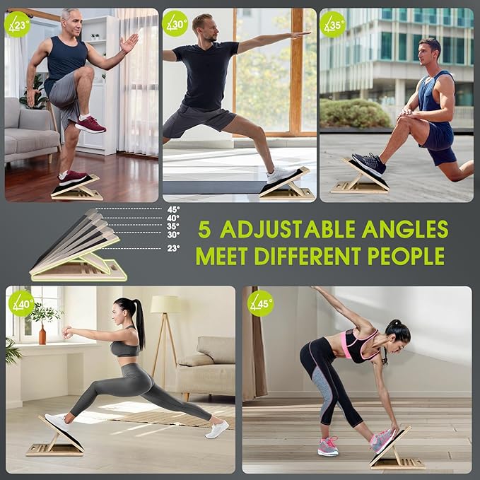Portable Slant Board for Calf Stretching, 350 Lbs Weight Capacity, Adjustable Wooden Incline Board for Calf Stretcher, Physical Therapy Equipment for Leg, Knees, Heel, Ankle