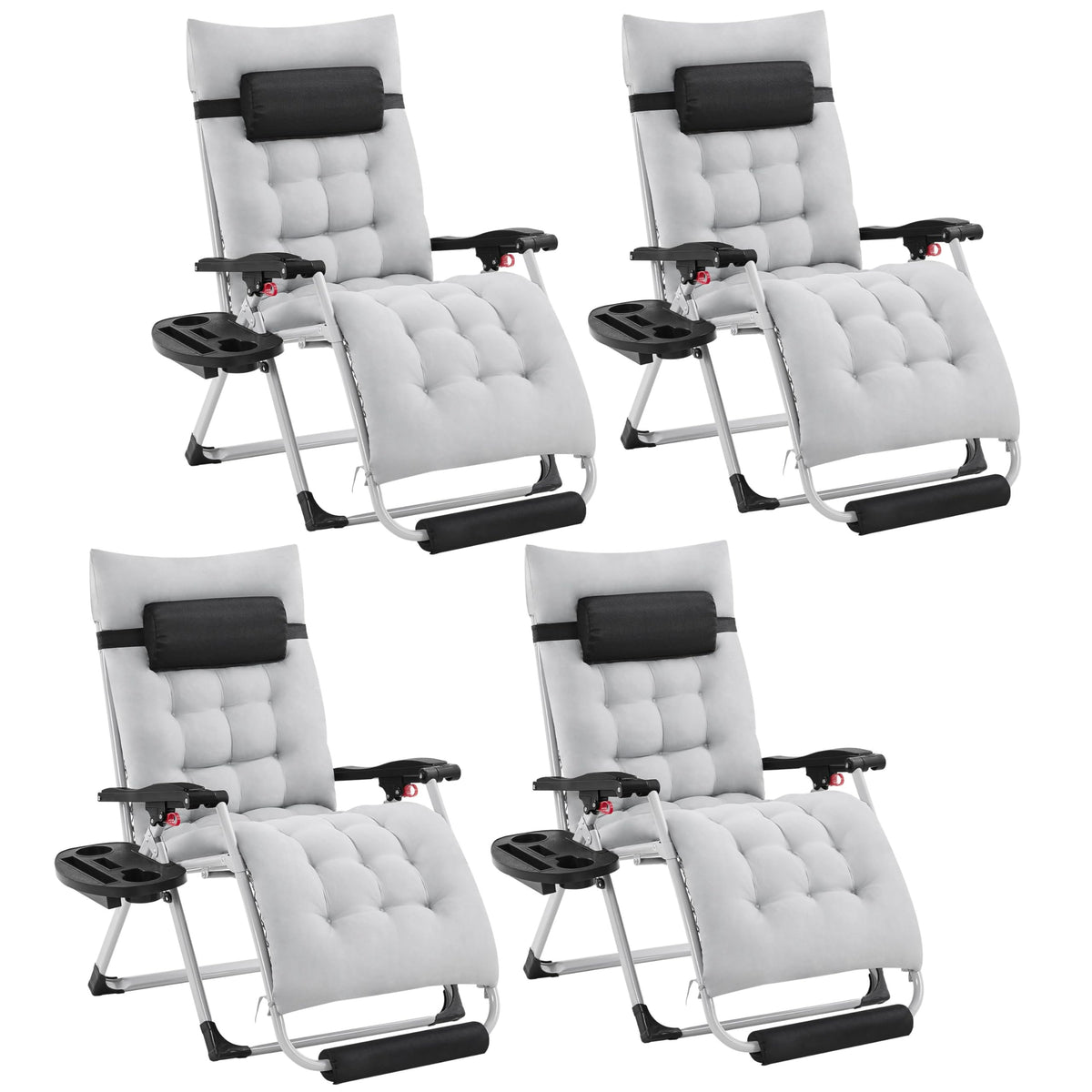 Yaheetech 29in Zero Gravity Chair, Foldable Premium Reclining Lounge Recliner w/Removable Pad & Pillow & Side Accessory Tray for Indoor and Outdoor Gray 4PCS
