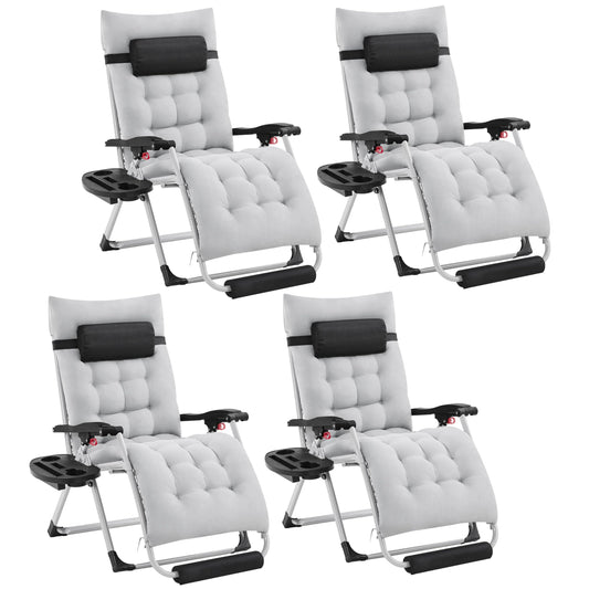 Yaheetech 29in Zero Gravity Chair, Foldable Premium Reclining Lounge Recliner w/Removable Pad & Pillow & Side Accessory Tray for Indoor and Outdoor Gray 4PCS