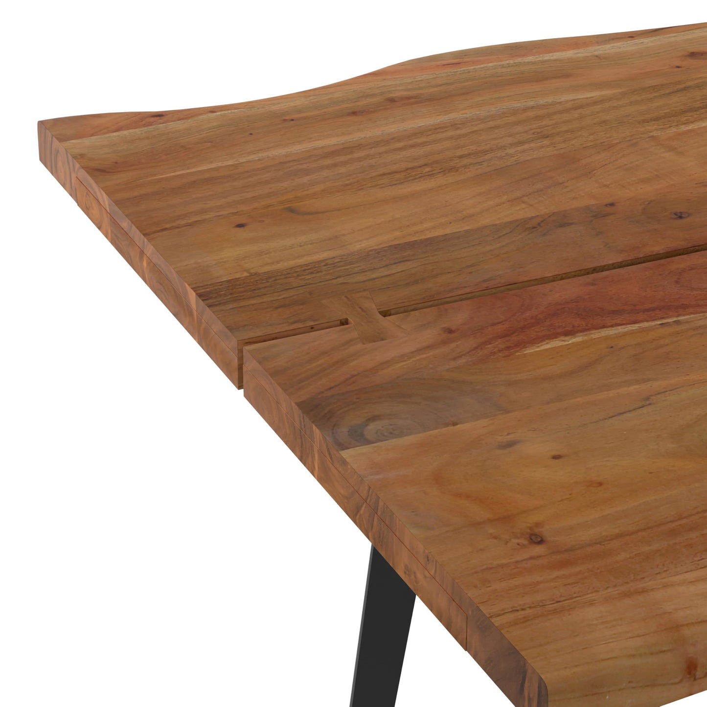 SIMPLIHOME Delta Dining Table - 72 inch Wide Solid Acacia Wood Rectangular Table in Natural, Modern Industrial Style for Dining Room or Kitchen with Black Powder-Coated Iron Base, Seats 6