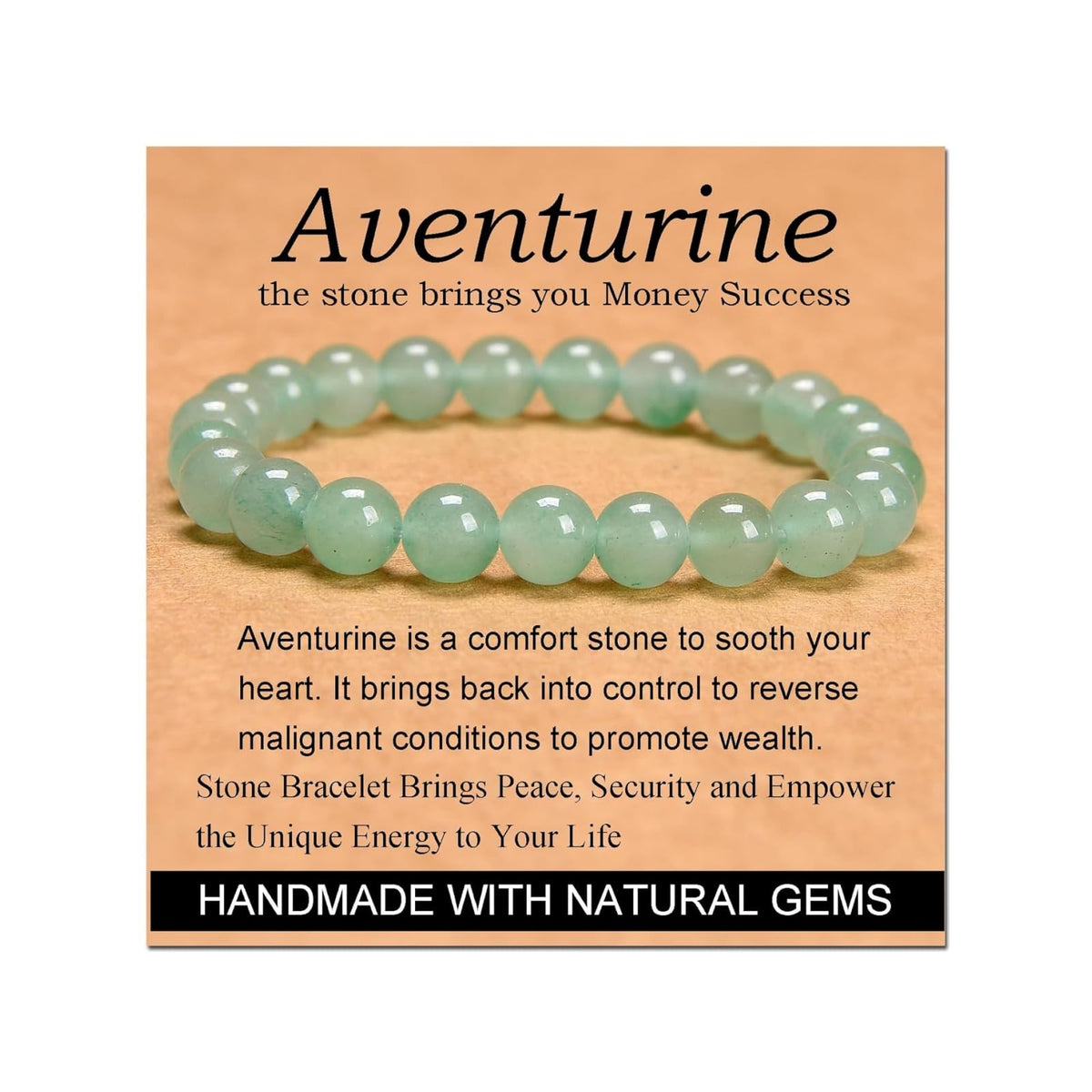 CHELYQST Green Aventurine Bracelet - Stone of Wealth,Stretch Natural Stone Crystal Beads Jewelry Gifts for Women Men Unisex Adult,8mm