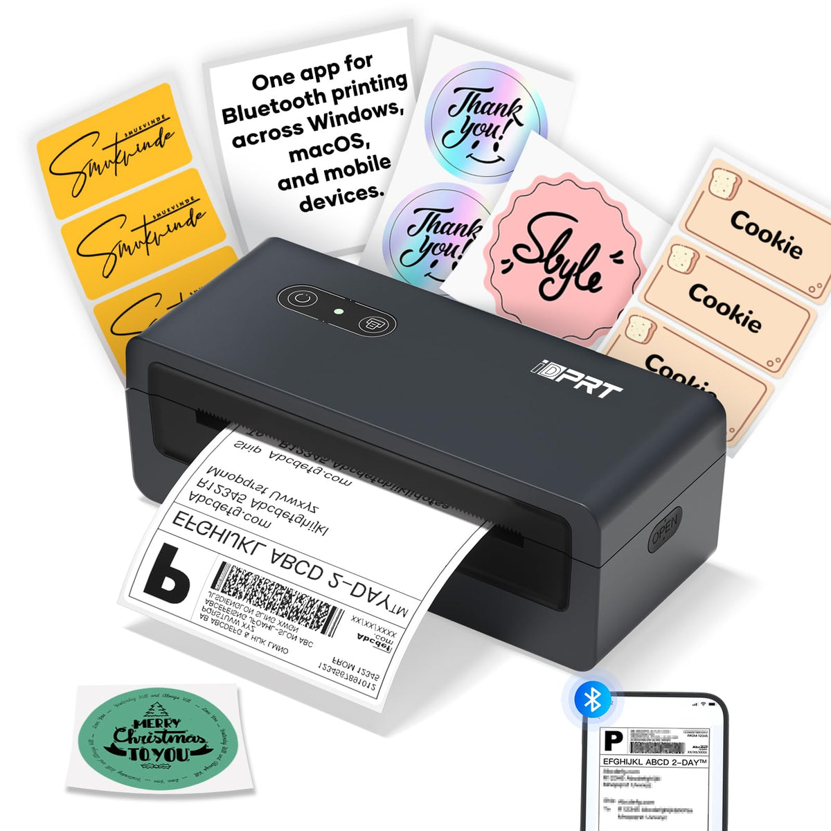 iDPRT Shipping Label Printer 4x6 Bluetooth Thermal Label Printer for Small Business and Shipping Package, Support Android, iPhone, Windows, macOS, Widely Used for Amazon, Shopify