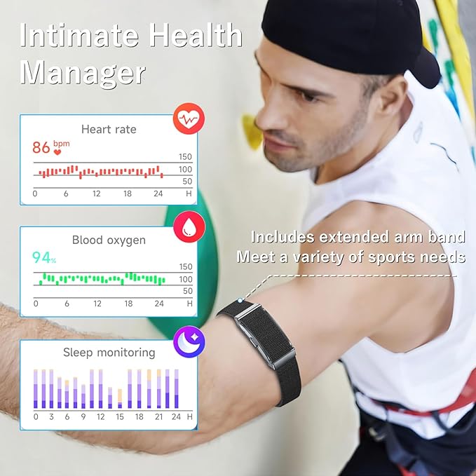 Smart Health Wristband & Armband Set, Screen-Free Minimalist Design Fitness Tracker, Nylon Breathable Smart Bracelet, 24/7 Heart Rate/SpO2/Sleep Monitor, 120+ Sports Modes, IP68 Waterproof