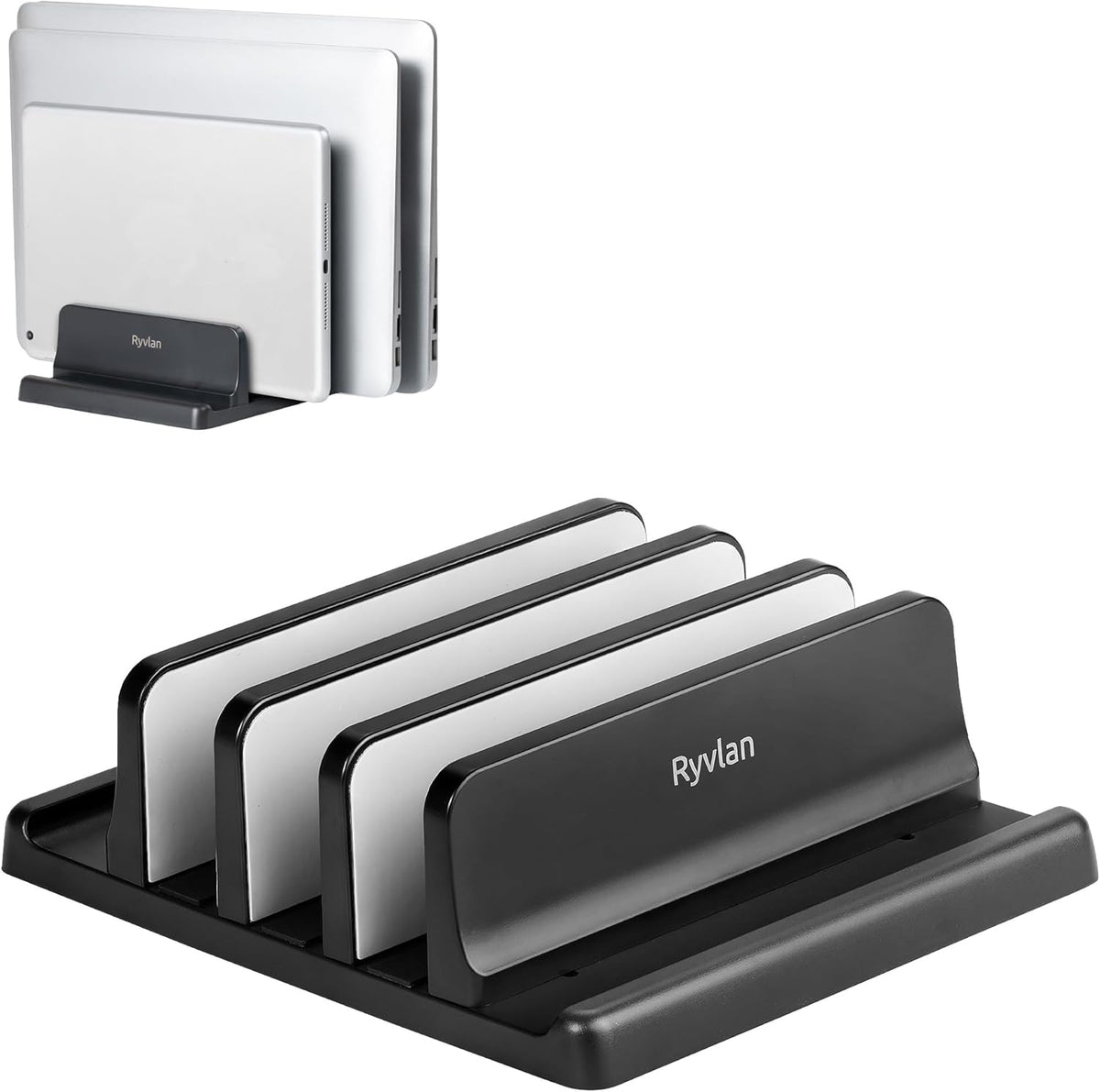 Ryvlan 3 17 Inches Vertical Laptop Stand, Slot Adjustable Laptop Storage Rack and Desk Organizer, Silicone-Padded
