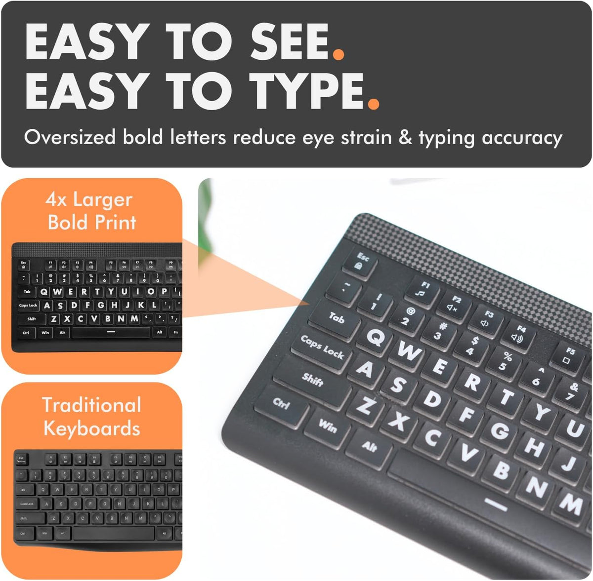 X9 Performance X9 7-Colors Large Print Backlit Computer Keyboard - Easy to See Big Letters - Lighted USB Wired Keyboard