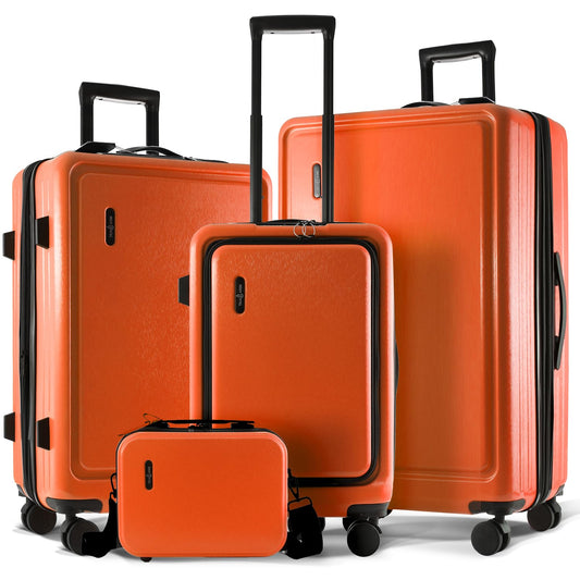 TRAVELARIM Orange Hardshell Luggage Sets 4 Piece, Durable Suitcase Set, Travel Luggage Set with Integrated TSA Lock, 360° Spinner Wheels, Expandable Medium and Large Checked Suitcase, 20/24/28 Inch
