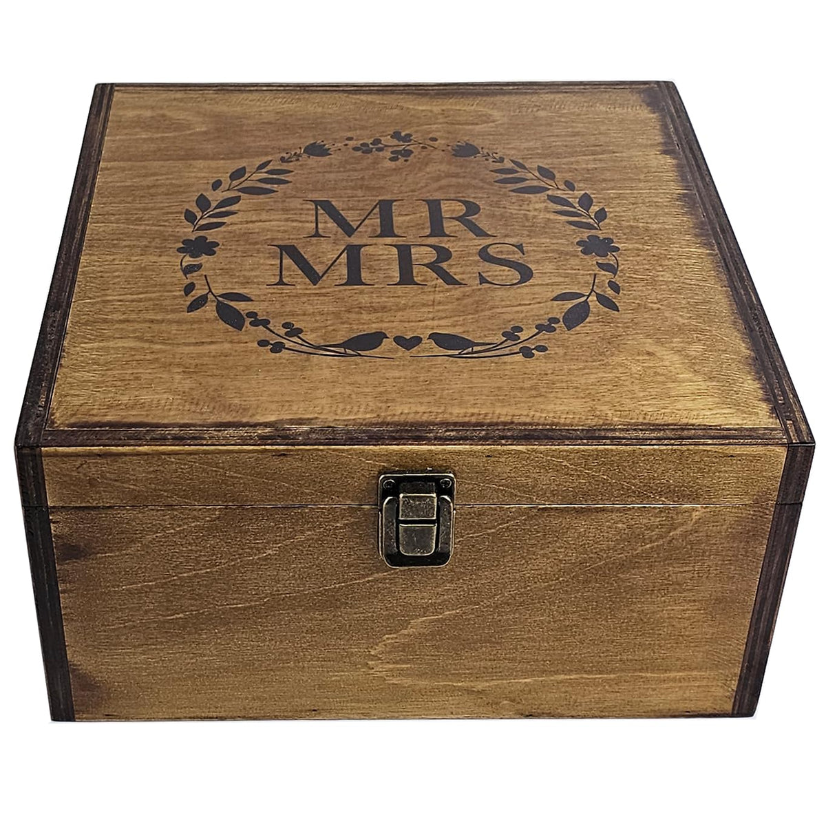 BeeGreeny Large Mr and Mrs Wooden Wedding Keepsake Box for Couples, 10"x10"x5" Wooden Memory Box with Lid, Wedding Gift Box for Bride and Groom, Bridal Shower, Anniversary Valentines Gift Ideas