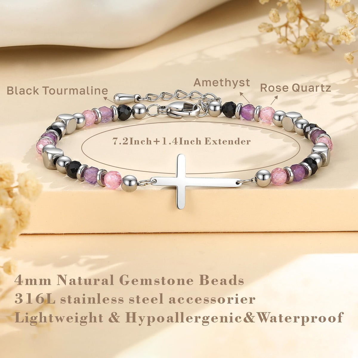 Wineord Healing Bracelets for Women, Stress Relief Anxiety Bracelet, Christian Cross Crystal Bracelet Faith Jewelry, Easter Basket First Communion Baptism Confirmation Gifts for Teen Girls